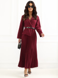 Rochie midi elegantă bordo cu curea