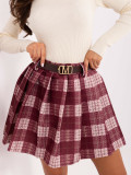 Fustă mini bordo cu model în carouri și curea