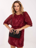 Rochie mini de cocktail bordo cu aplicație de paiete