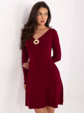 Rochie mini tricotată bordo, cu decolteu în V și textură reiată