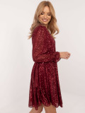 Rochie cocktail asimetrică bordo cu paiete