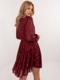 Rochie cocktail asimetrică bordo cu paiete