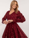 Rochie cocktail asimetrică bordo cu paiete