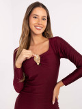 Rochie midi tip creion bordo cu mâneci lungi și decolteu în V