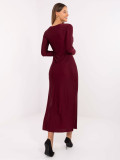 Rochie midi tip creion bordo cu mâneci lungi și decolteu în V