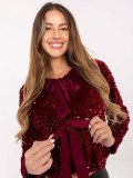 Cardigan scurt elegant bordo cu paiete și căptușeală