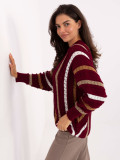 Pulover bordo cu model ajurat și dungi