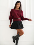 Pulover elegant bordo cu curea