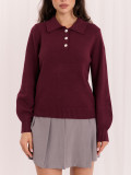 Pulover bordo elegant cu guler și nasturi