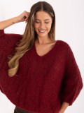 Pulover elegant bordeaux cu mâneci 3/4