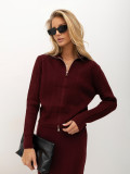 Set bordo pulover și fustă midi