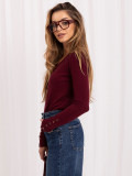 Pulover elegant bordo cu decolteu în V și nasturi