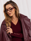 Pulover elegant bordo cu decolteu în V și nasturi