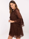 Rochie mini maro evazată cu dantelă și șnur