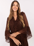 Rochie mini maro evazată cu dantelă și șnur
