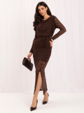 Rochie maxi conică maro cu dantelă