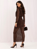 Rochie maxi conică maro cu dantelă