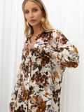 Cămașă maro cu imprimeu floral și guler