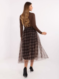 Fustă midi elegantă maro cu model în carouri