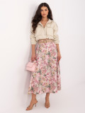 Fustă midi elegantă cu imprimeu floral și curea, roz