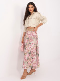 Fustă midi elegantă cu imprimeu floral și curea, roz