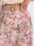 Fustă midi elegantă cu imprimeu floral și curea, roz