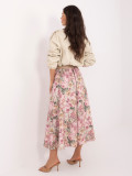 Fustă midi elegantă cu imprimeu floral și curea, roz