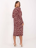 Rochie midi bordo cu model geometric și mâneci lungi