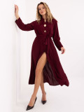 Rochie midi bordo evazată cu curea și broșă