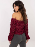 Bluză elegantă bordo cu umeri goi