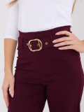 Pantaloni eleganți bordo cu talie înaltă și curea