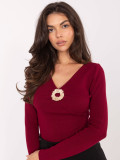Pulover elegant bordo cu decolteu în V