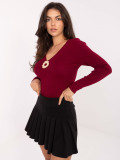 Pulover elegant bordo cu decolteu în V