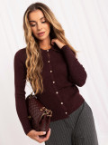 Pulover elegant bordo cu guler și nasturi