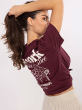 Tricou elegant bordeaux cu mânecă scurtă