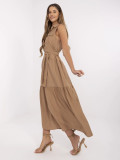 Rochie maxi cu volane și curea în culoarea camel