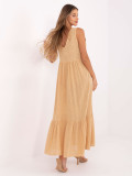 Rochie maxi cu decolteu în V în culoarea camel