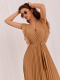Rochie midi maro evazată cu curea