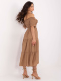 Rochie elegantă evazată în culoarea camel