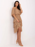 Rochie elegantă evazată în culoarea camel