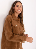 Jachetă tip cămașă camel casual cu guler și buzunare