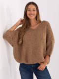 Pulover camel elegant cu mâneci 3/4