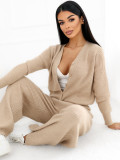 Set tricotat maro cu pantaloni largi