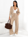 Set tricotat maro cu pantaloni largi