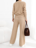 Set tricotat maro cu pantaloni largi