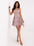 Rochie mini bej evazată cu imprimeu floral