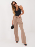 Pantaloni bej cu dungi și talie înaltă