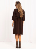 Rochie tricotată oversize maro cu curea și guler înalt