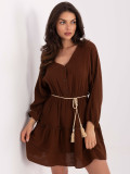 Rochie elegantă evazată în culoare maro închis