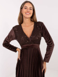 Rochie maxi elegantă cu curea și paiete, maro